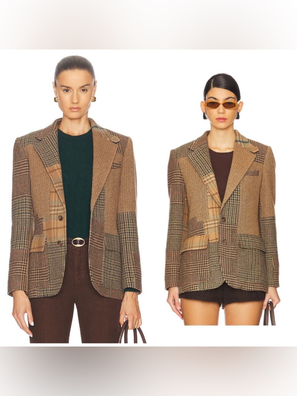 Polo Ralph Lauren Patchwork‎ Heritage Blazer Houndstooth Brown Multi Size 14